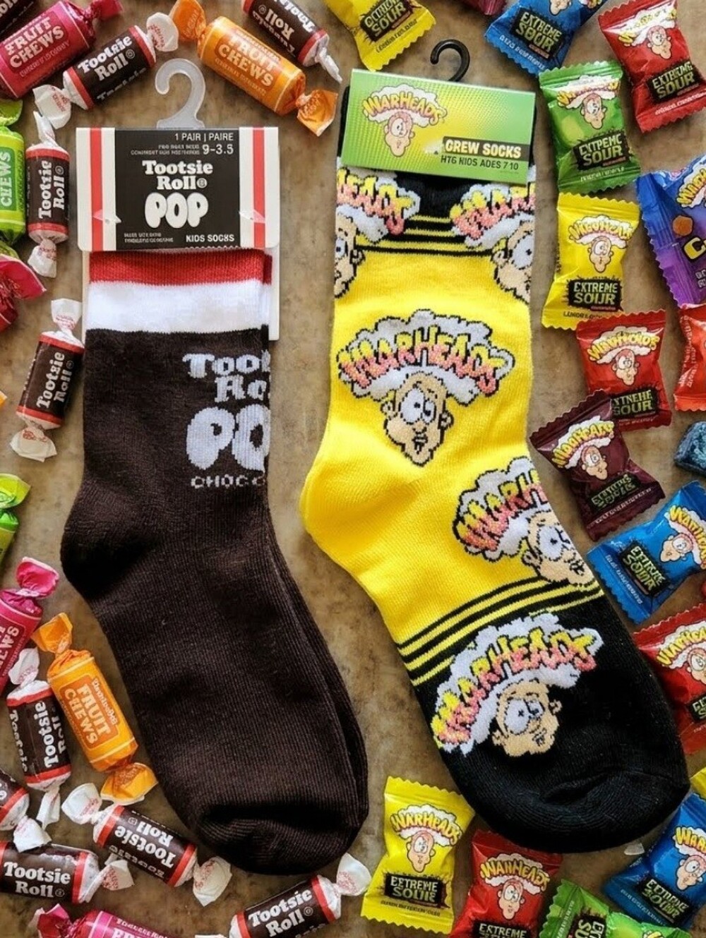 Tootsie Roll & Warheads Candy Theme Crew Socks